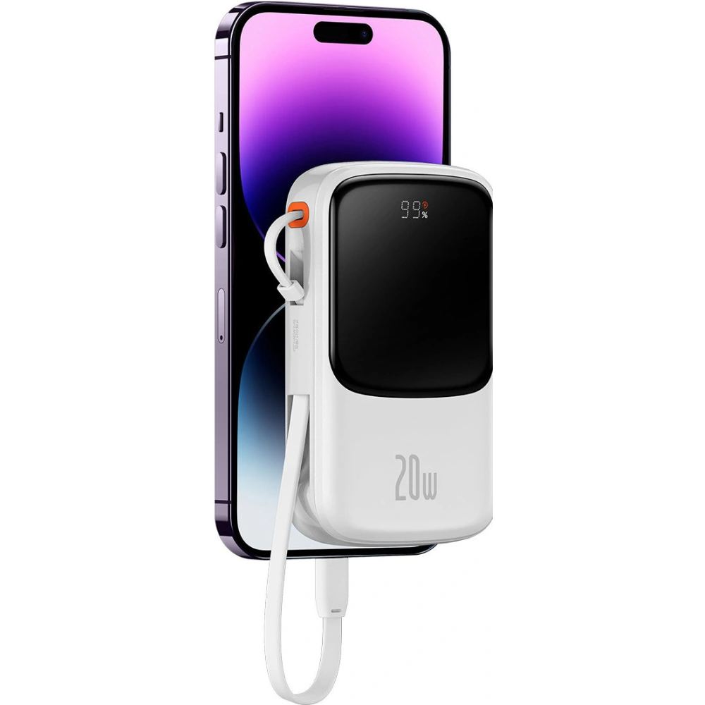Powerbank Baseus Qpow Digital Display 10000mAh 20W QC/PD/SCP/FCP + kabel Lightning biały
