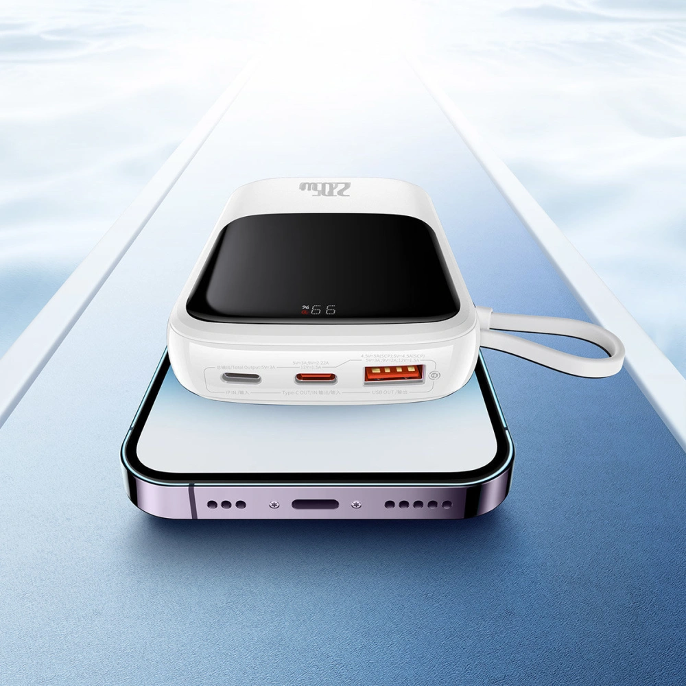 Powerbank Baseus Qpow Digital Display 10000mAh 20W QC/PD/SCP/FCP + kabel Lightning biały