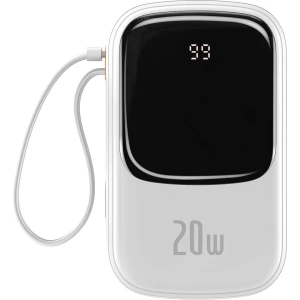 Powerbank Baseus Qpow Digital Display 20000mAh 20W QC/PD/SCP/FCP + kabel Lightning biały