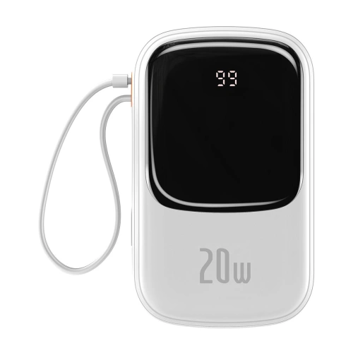 Buy Baseus Qpow Digital Display Power Bank with Fast Charging 20000mAh 20W QC/PD/SCP/FCP with Built-in Lightning Cable White - BSU3864 - {ean13} - Home Screen Store Europe