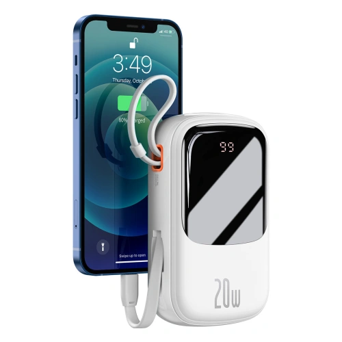 Buy Baseus Qpow Digital Display Power Bank with Fast Charging 20000mAh 20W QC/PD/SCP/FCP with Built-in Lightning Cable White - BSU3864 - {ean13} - Home Screen Store Europe