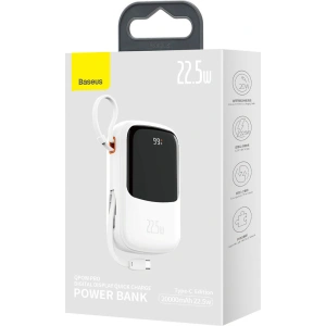 Powerbank Baseus Qpow Digital Display 20000mAh 22,5W QC/PD/SCP/FCP + kabel USB-C biały
