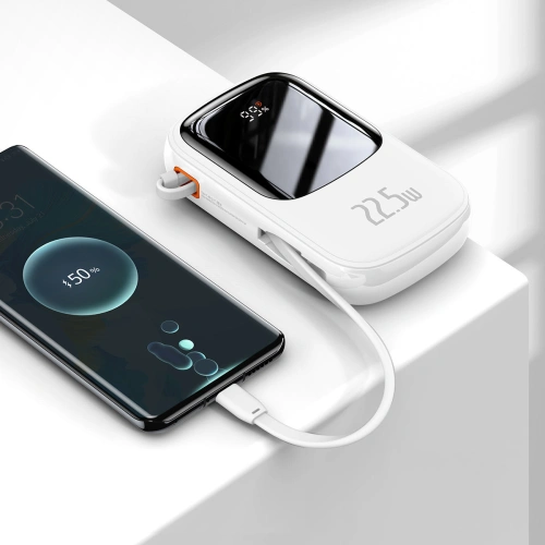 Buy Baseus Qpow Digital Display powerbank with fast charging 20000mAh 22.5W QC/PD/SCP/FCP with built-in USB-C cable white - BSU3866 - {ean13} - Home Screen Store Europe
