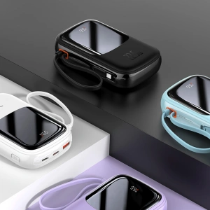 Powerbank Baseus Qpow Digital Display 20000mAh 22,5W QC/PD/SCP/FCP + kabel USB-C biały