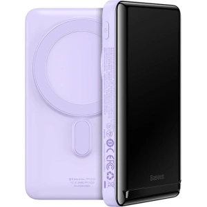 Powerbank Baseus Magnetic Bracket Wireless Fast Charge 10000mAh 20W fioletowy + kabel USB-C 60W 50cm biały