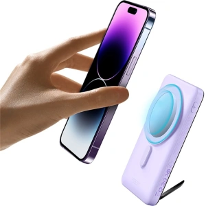 Powerbank Baseus Magnetic Bracket Wireless Fast Charge 10000mAh 20W fioletowy + kabel USB-C 60W 50cm biały