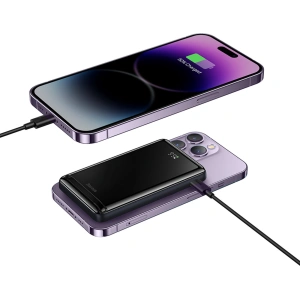 Powerbank Baseus Magnetic Bracket Wireless Fast Charge 10000mAh 20W fioletowy + kabel USB-C 60W 50cm biały