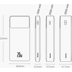 Powerbank Baseus Bipow 30000mAh 20W biały (Overseas Edition) + kabel USB/microUSB 0.25m biały