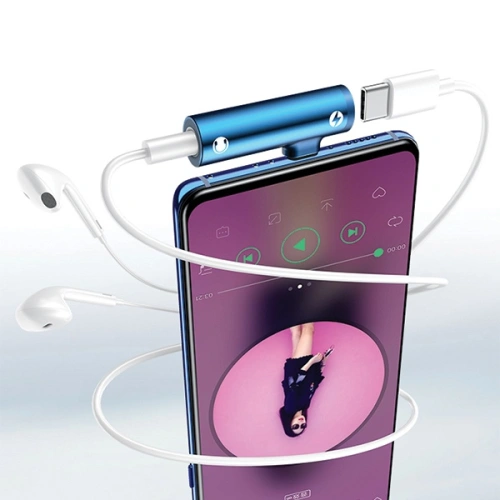 Kup Adapter USAMS AU07 2w1 USB-C/USB-C + mini jack 3,5mm kék/blue (US-SJ277) - USA821 - {ean13} - Sklep Home Screen