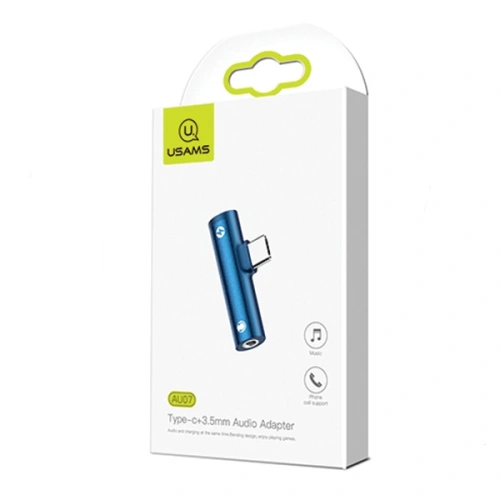 Kup Adapter USAMS AU07 2w1 USB-C/USB-C + Mini-Klinke 3,5mm blau (US-SJ277) - USA821 - {ean13} - Sklep Home Screen