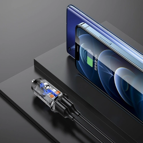 Kup Încărcător auto USAMS 2xUSB C23 36W Încărcare rapidă pentru mașină transparent negru (US-CC122) - USA825 - {ean13} - Sklep Home Screen