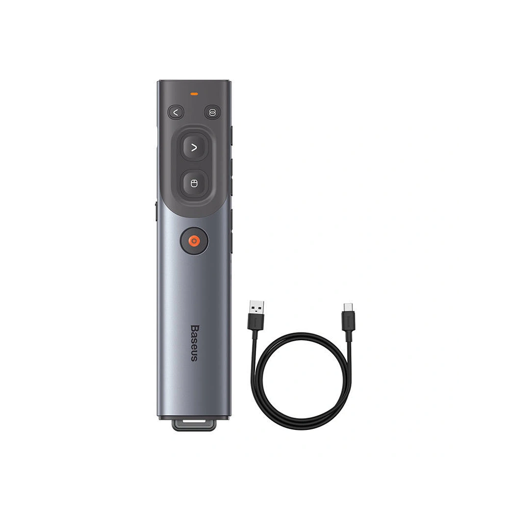 Wielofunkcyjny pilot Baseus Orange Dot do prezentacji, z czerwonym wskaźnikiem laserowym, akumulatorowy (szary)