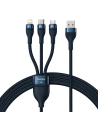 Cablul 3in1 Baseus Flash Series Ⅱ USB-USB-C/microUSB/Lightning 66W 1.2m (albastru)