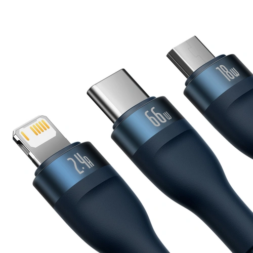 Buy Baseus Flash Series Ⅱ USB-USB-C/microUSB/Lightning 3in1 Cable 66W 1.2m (blue) - BSU3888 - {ean13} - Home Screen Store Europe