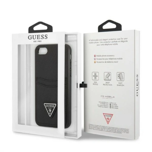Kup Etui Guess GUHCI8PSATPK Apple iPhone SE 2022/SE 2020/8/7 keménytok fekete/black keménytok Saffiano Triangle Logo Kártyahely - GUE2329 - {ean13} - Sklep Home Screen
