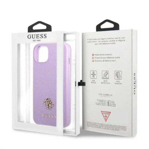 Kup Case Guess GUHCP13SPS4MU Apple iPhone 13 mini lila/purple Hardcase Saffiano 4G kleines Metall-Logo - GUE2333 - {ean13} - Sklep Home Screen