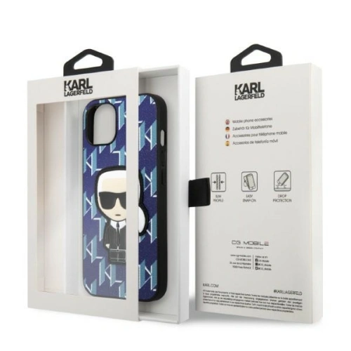 Kup Etui Karl Lagerfeld KLHCP13SPMNIKBL Apple iPhone 13 mini keménytok kék Monogram Ikonik Patch - KLD1381 - {ean13} - Sklep Home Screen