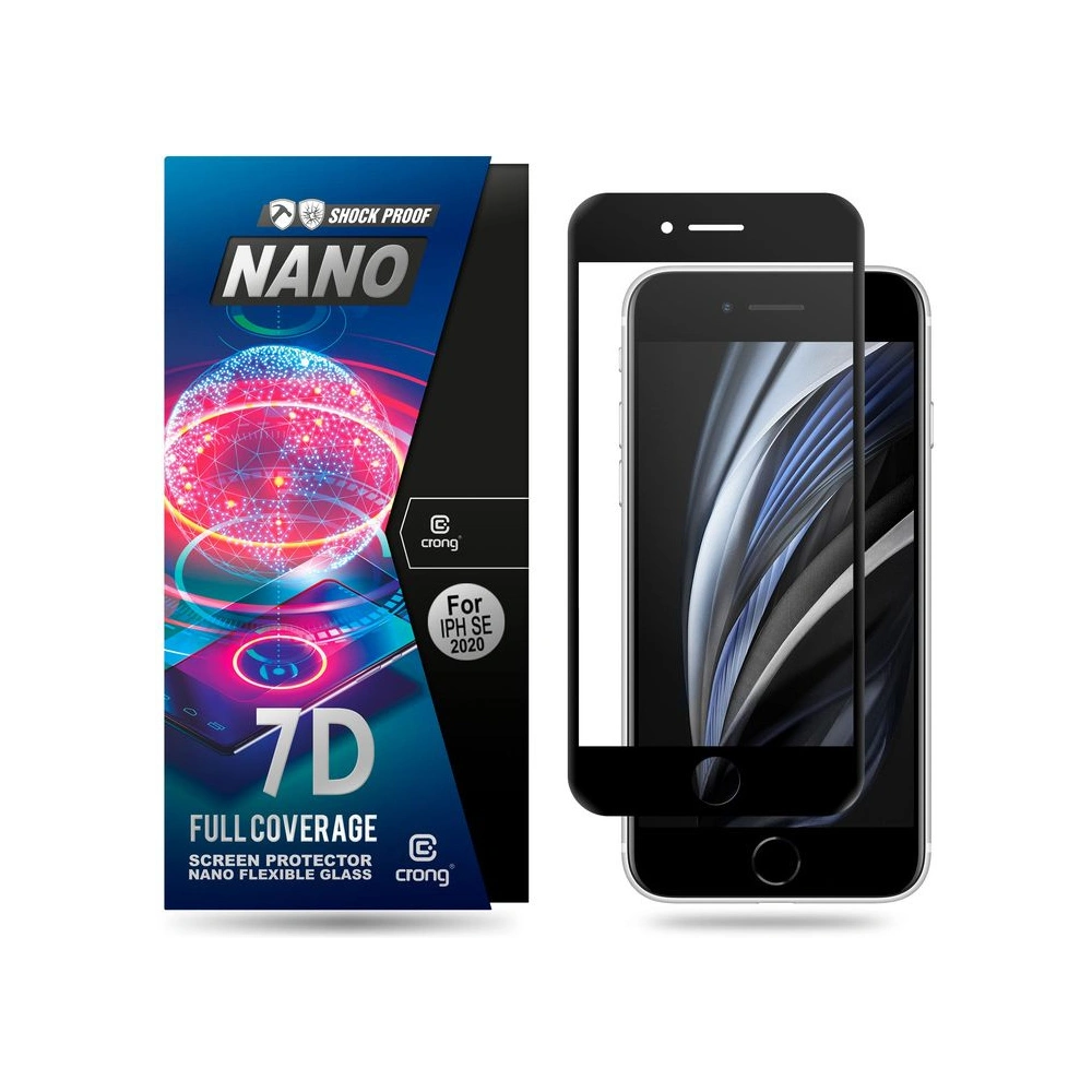 Szkło hybrydowe Crong 7D Nano Flexible Glass Apple iPhone SE 2022/SE 2020/8/7 (Black)