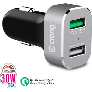 Kup Ładowarka samochodowa Crong Power Car Charger 30W USB QuickCharge 3.0 + USB 2.4A (aluminium) - CRG75 - {ean13} - Sklep Home Screen