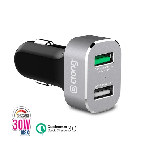 Kup Încărcător auto Crong Power Car Charger 30W USB QuickCharge 3.0 + USB 2.4A (aluminiu) - CRG75 - {ean13} - Sklep Home Screen