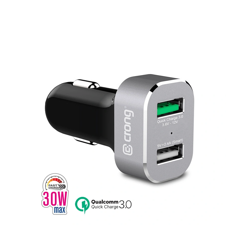 Ładowarka samochodowa Crong Power Car Charger 30W USB QuickCharge 3.0 + USB 2.4A (aluminium)