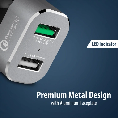 Kup Încărcător auto Crong Power Car Charger 30W USB QuickCharge 3.0 + USB 2.4A (aluminiu) - CRG75 - {ean13} - Sklep Home Screen