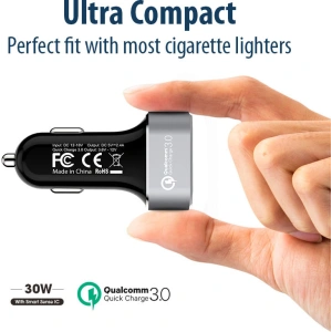 Autós töltő Crong Power Car Charger 30W USB QuickCharge 3.0 + USB 2.4A ( Alumínium)
