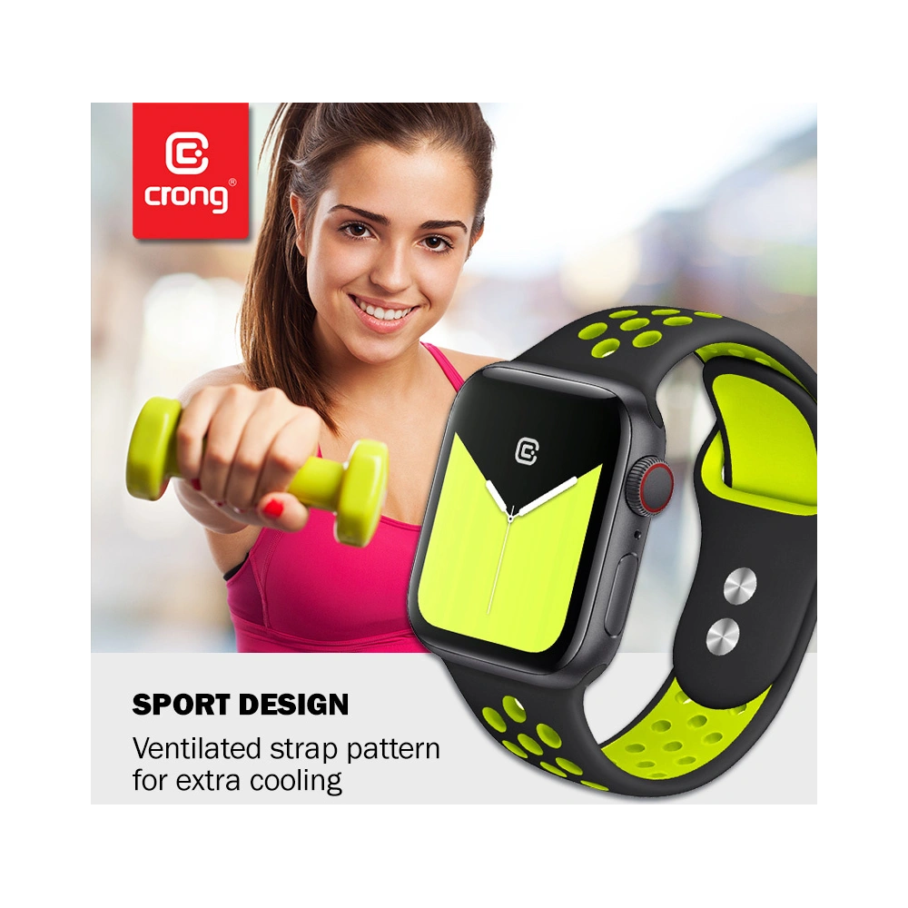 Pasek Crong Duo Sport Apple Watch 4/5/6/7/SE/8/9/10 40/41/42mm (czarny/limonkowy)