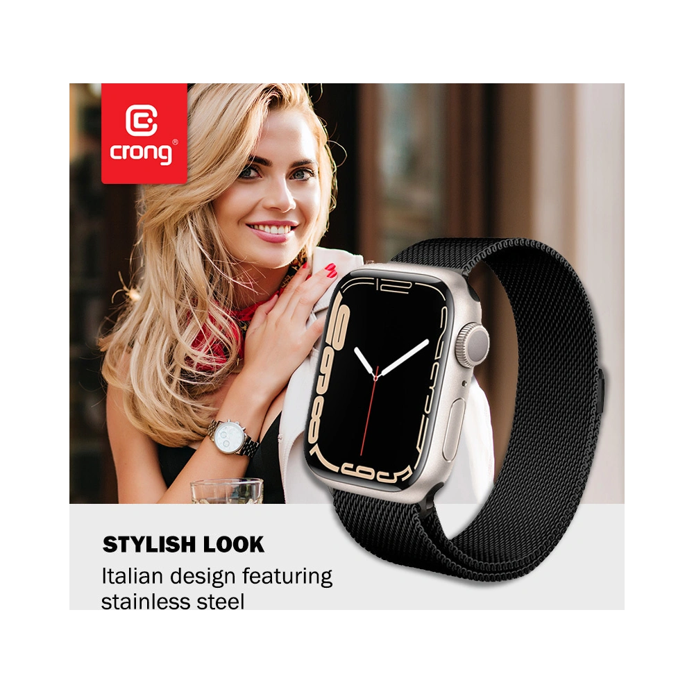Bransoleta Crong Milano Steel Apple Watch 4/5/6/7/SE/8/9 40/41mm (czarny)