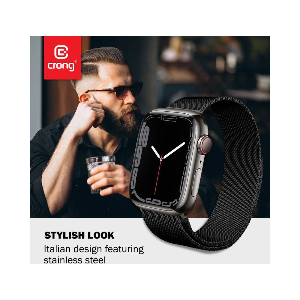 Bransoleta Crong Milano Steel Apple Watch 4/5/6/7/SE/8/9 40/41mm (czarny)