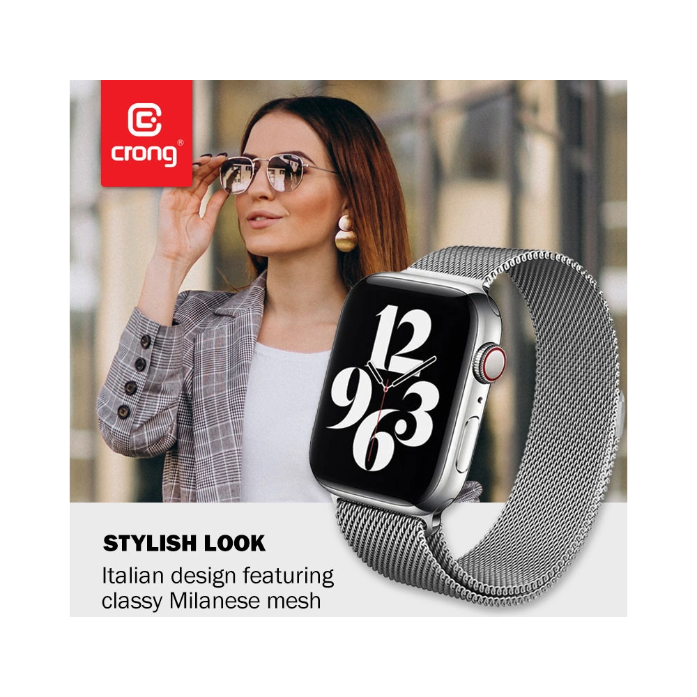 Bransoleta Crong Milano Steel Apple Watch 4/5/6/7/SE/8/9 40/41mm (srebrny)