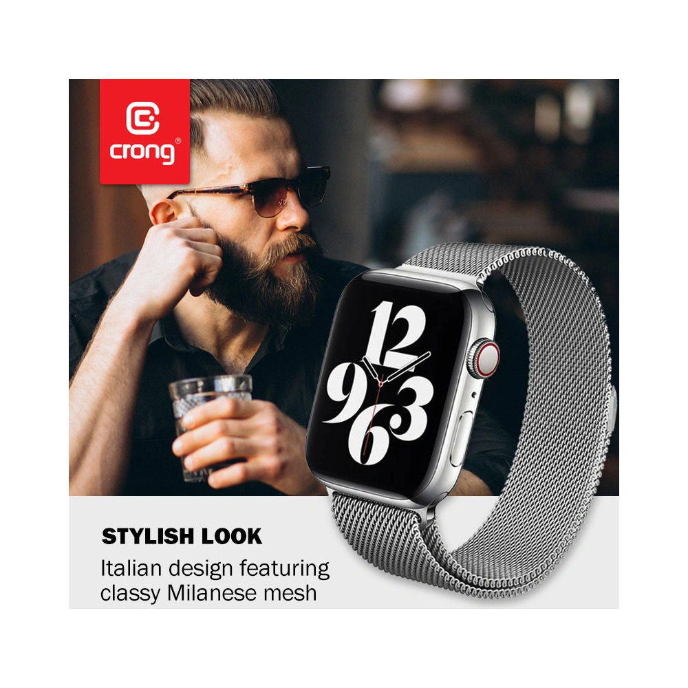 Bransoleta Crong Milano Steel Apple Watch 4/5/6/7/SE/8/9 40/41mm (srebrny)