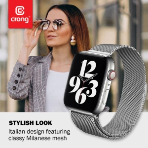 Kup Armband Crong Milano Steel Apple Watch 4/5/6/7/SE/8/9/Ultra 44/45/49mm (silber) - CRG161 - {ean13} - Sklep Home Screen