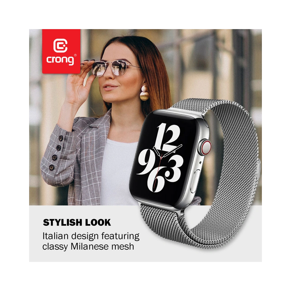 Bransoleta Crong Milano Steel Apple Watch 4/5/6/7/SE/8/9/Ultra 44/45/49mm (srebrny)