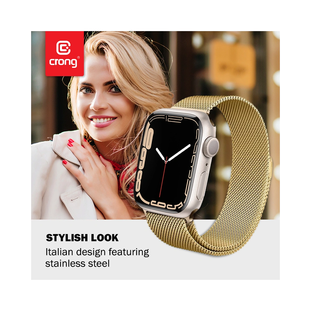Bransoleta Crong Milano Steel Apple Watch 4/5/6/7/SE/8/9/Ultra 44/45/49mm (złoty)