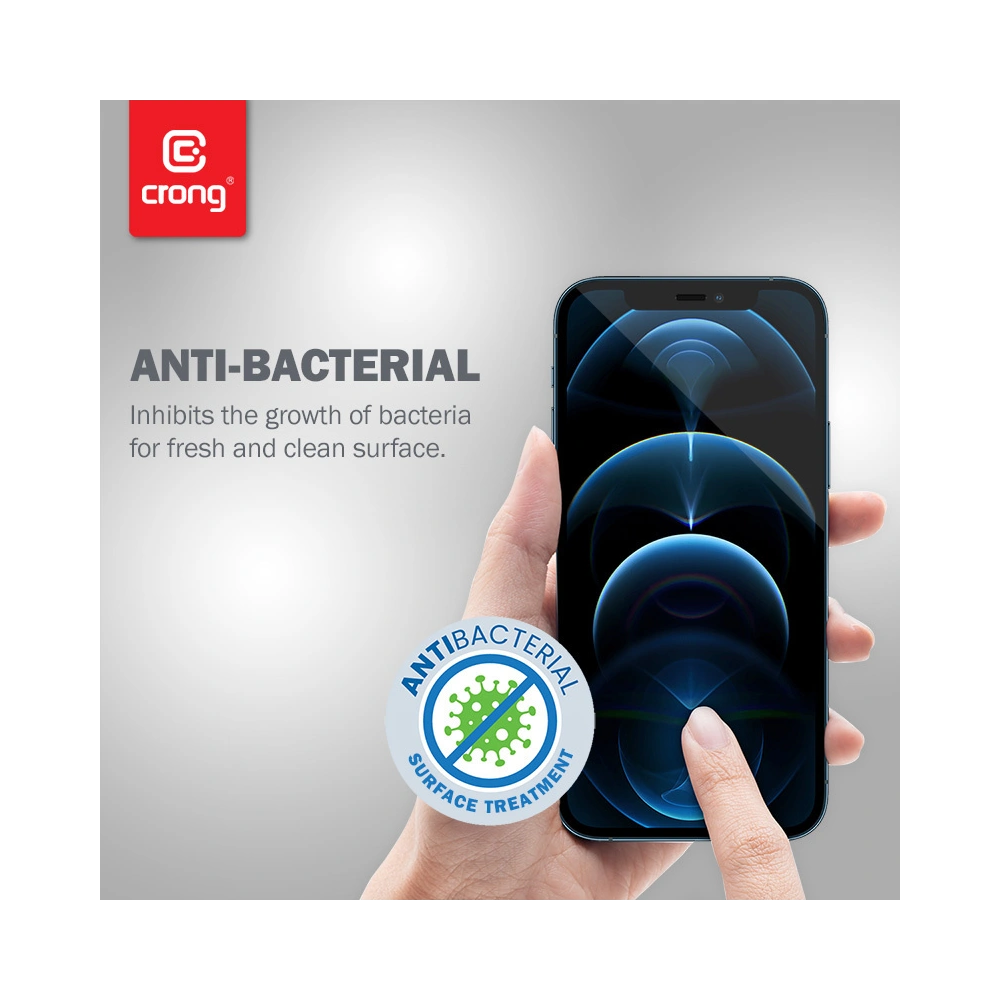 Szkło hartowane Crong Anti-Bacterial 3D Armour Glass Apple iPhone 12 Pro Max + ramka instalacyjna