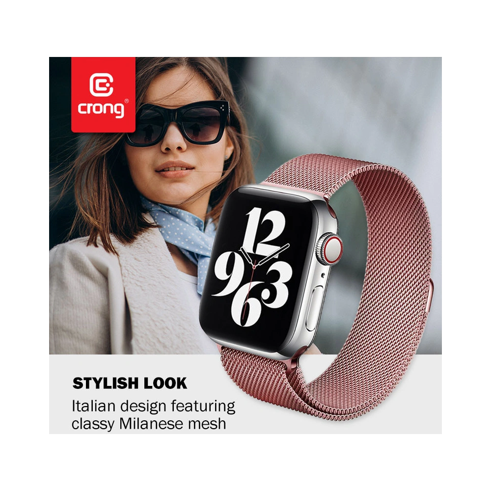 Bransoleta Crong Milano Steel Apple Watch 4/5/6/7/SE/8/9 40/41mm (różowe złoto)