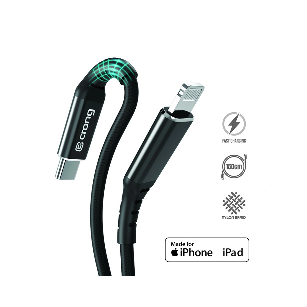 Kabel Crong Armor Link USB-C/Lightning MFi 150cm (czarny)