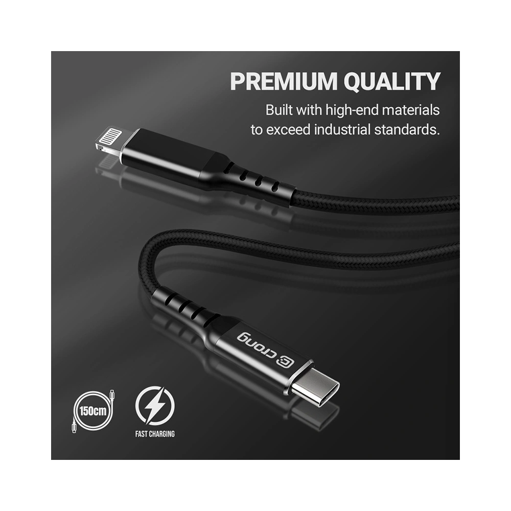 Kabel Crong Armor Link USB-C/Lightning MFi 150cm (czarny)
