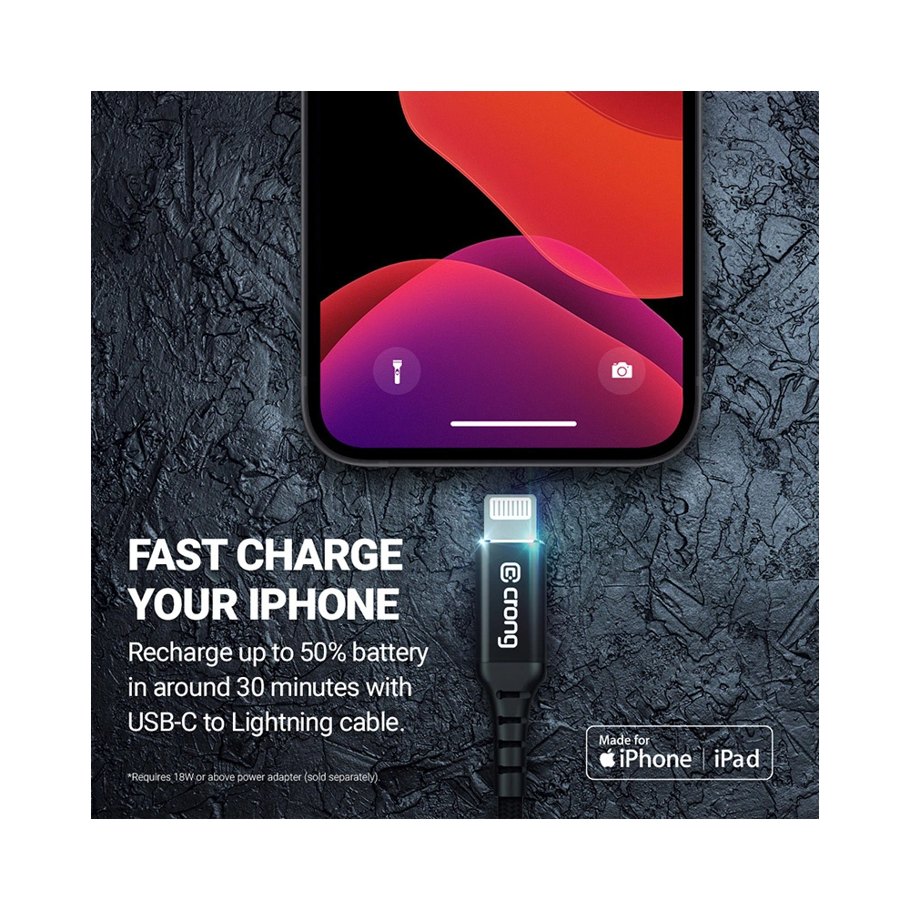 Kabel Crong Armor Link USB-C/Lightning MFi 150cm (czarny)