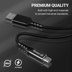 Kabel Crong Armor Link USB-A/USB-C 60W 150cm (černý)
