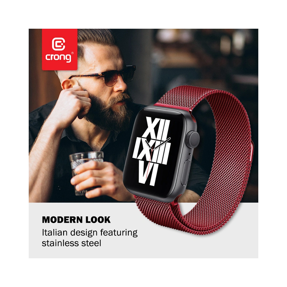 Bransoleta Crong Milano Steel Apple Watch 4/5/6/7/SE/8/9 40/41mm (czerwony)