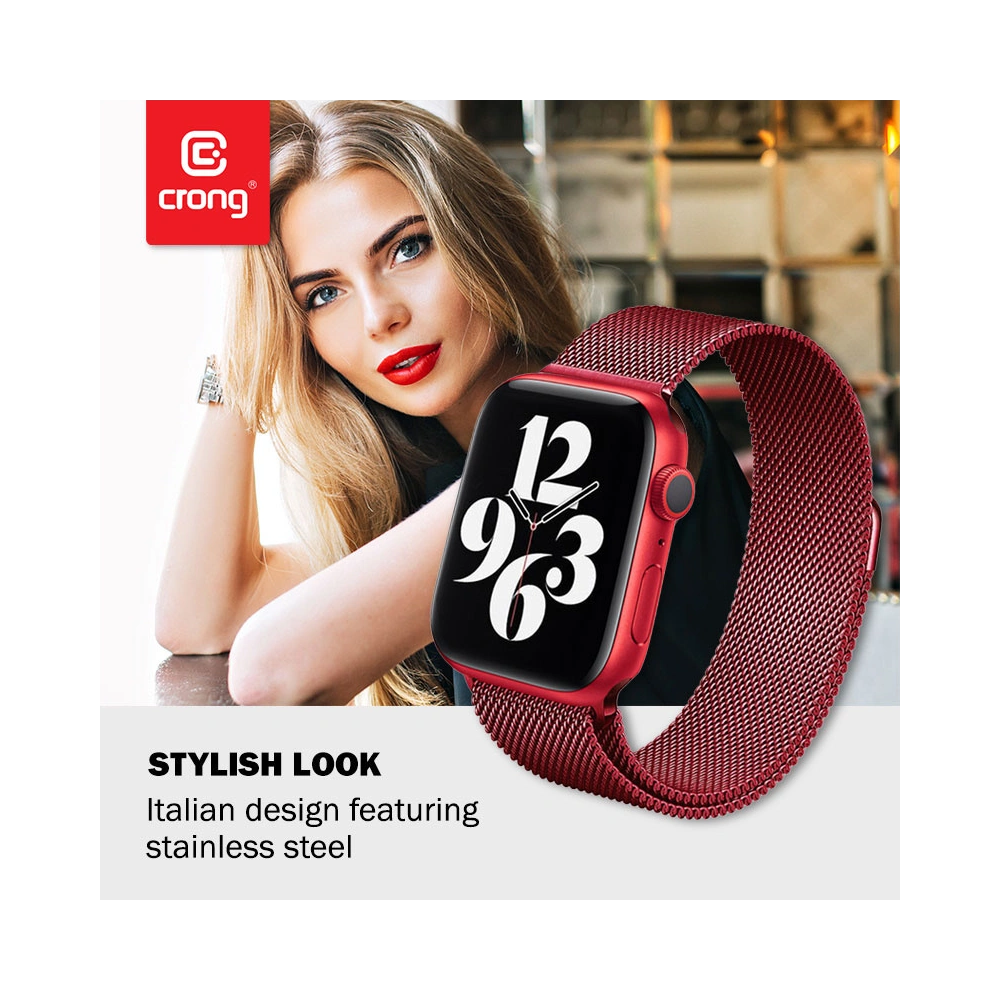 Bransoleta Crong Milano Steel Apple Watch 4/5/6/7/SE/8/9 40/41mm (czerwony)
