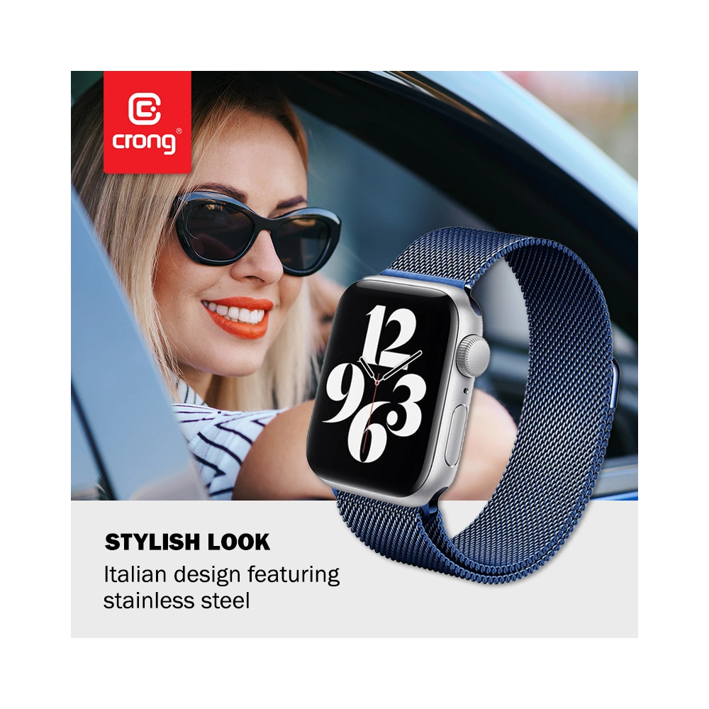 Bransoleta Crong Milano Steel Apple Watch 4/5/6/7/SE/8/9/Ultra 44/45/49mm (granatowy)