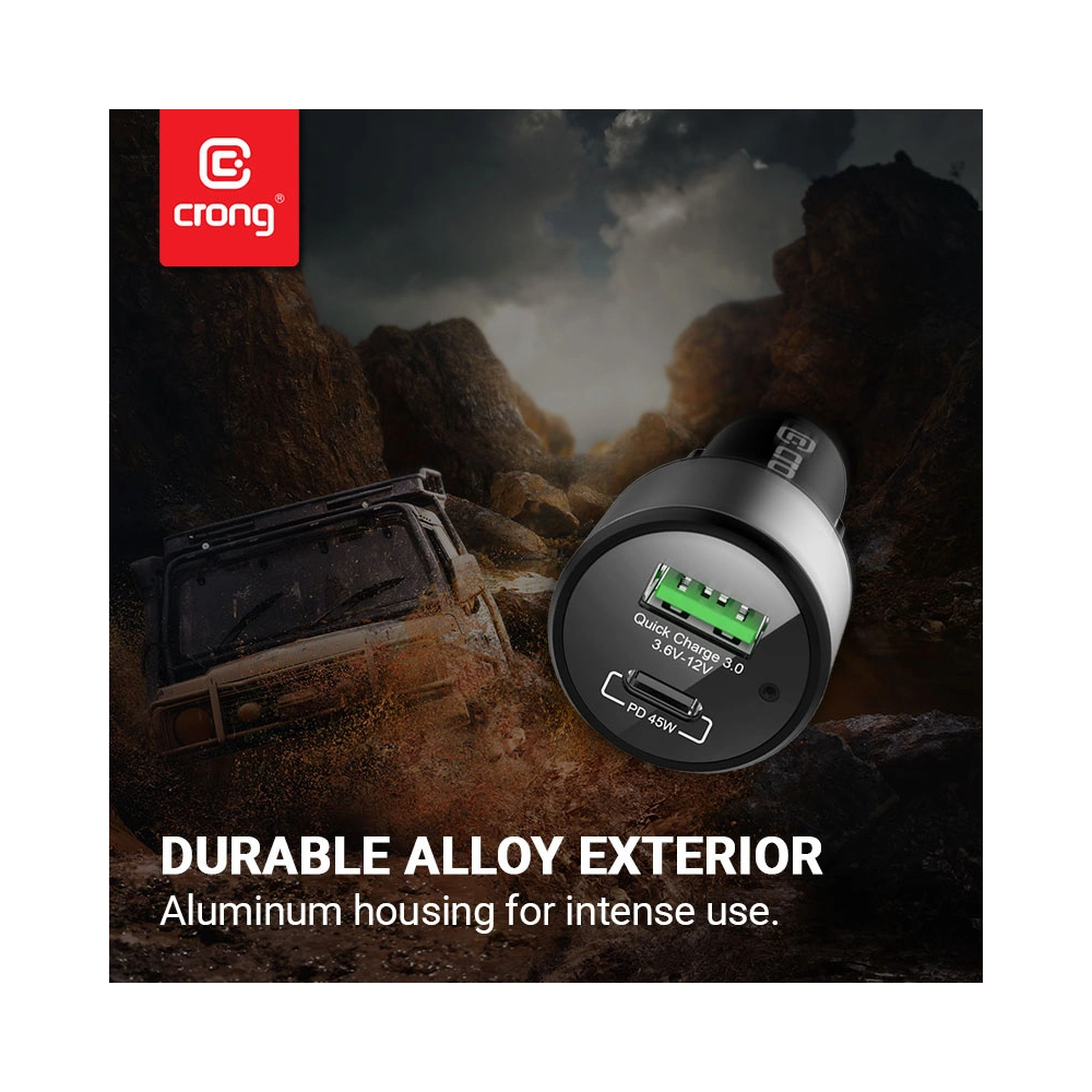 Ładowarka samochodowa Crong Power Car Charger 63W USB-C PD 45W + USB QC 3.0 18W (czarny)