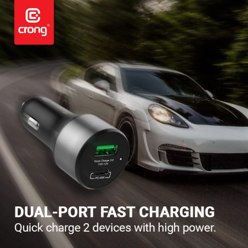 Kup Autós töltő Crong Power Car Charger 63W USB-C PD 45W + USB QC 3.0 18W (fekete) - CRG430 - {ean13} - Sklep Home Screen