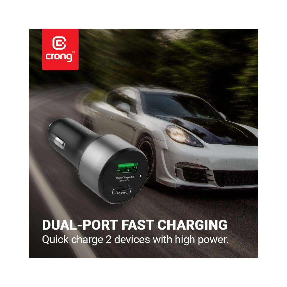 Ładowarka samochodowa Crong Power Car Charger 63W USB-C PD 45W + USB QC 3.0 18W (czarny)