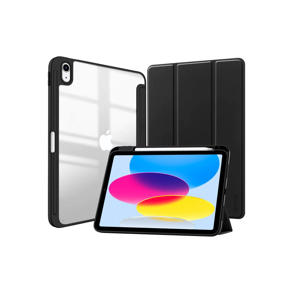 Etui Crong PrimeFolio Apple iPad 10.9 2022 (10. generacji) Pencil charger (czarny/przezroczysty)