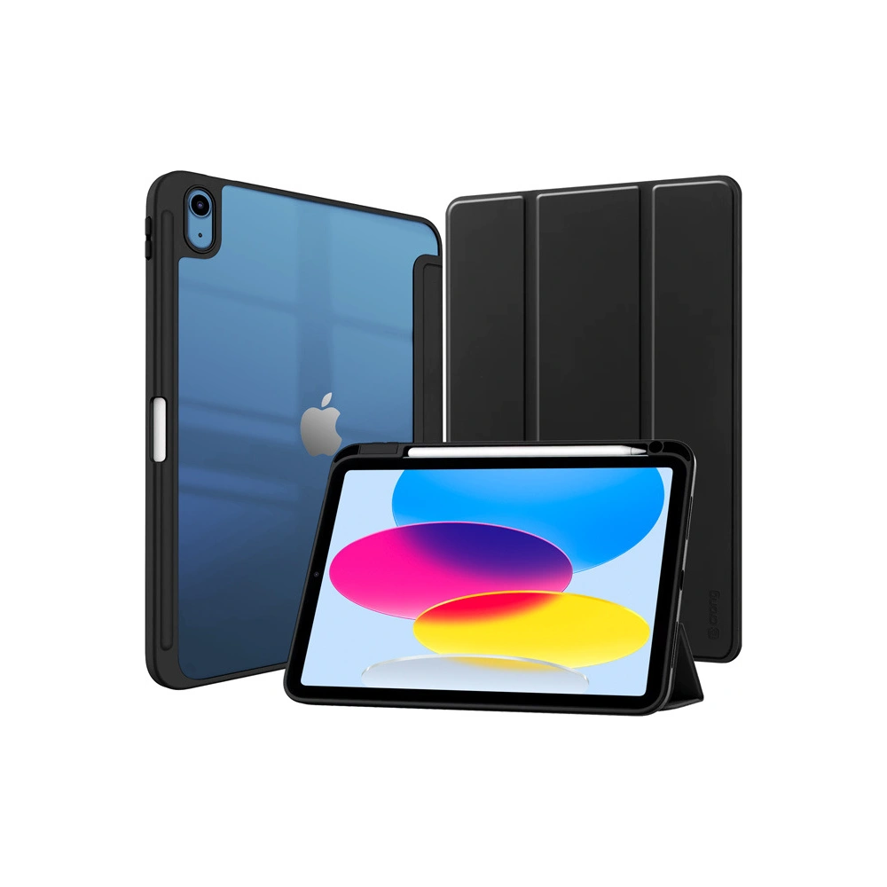 Etui Crong PrimeFolio Apple iPad 10.9 2022 (10. generacji) Pencil charger (czarny/przezroczysty)