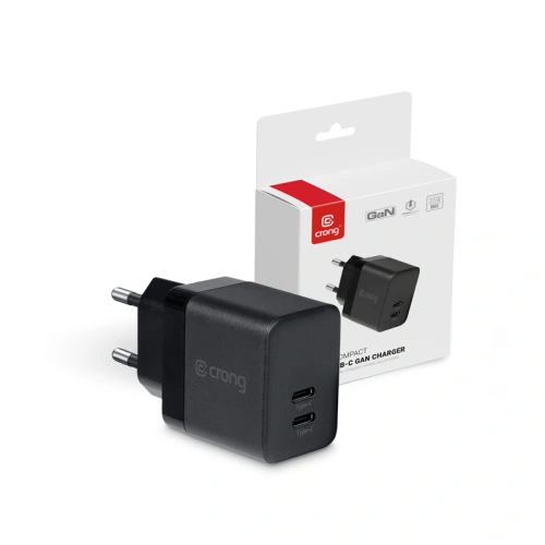 Kup Ładowarka sieciowa Crong Utra Compact GaN 35W PD 3.0 2x USB-C (czarny) - CRG558 - {ean13} - Sklep Home Screen